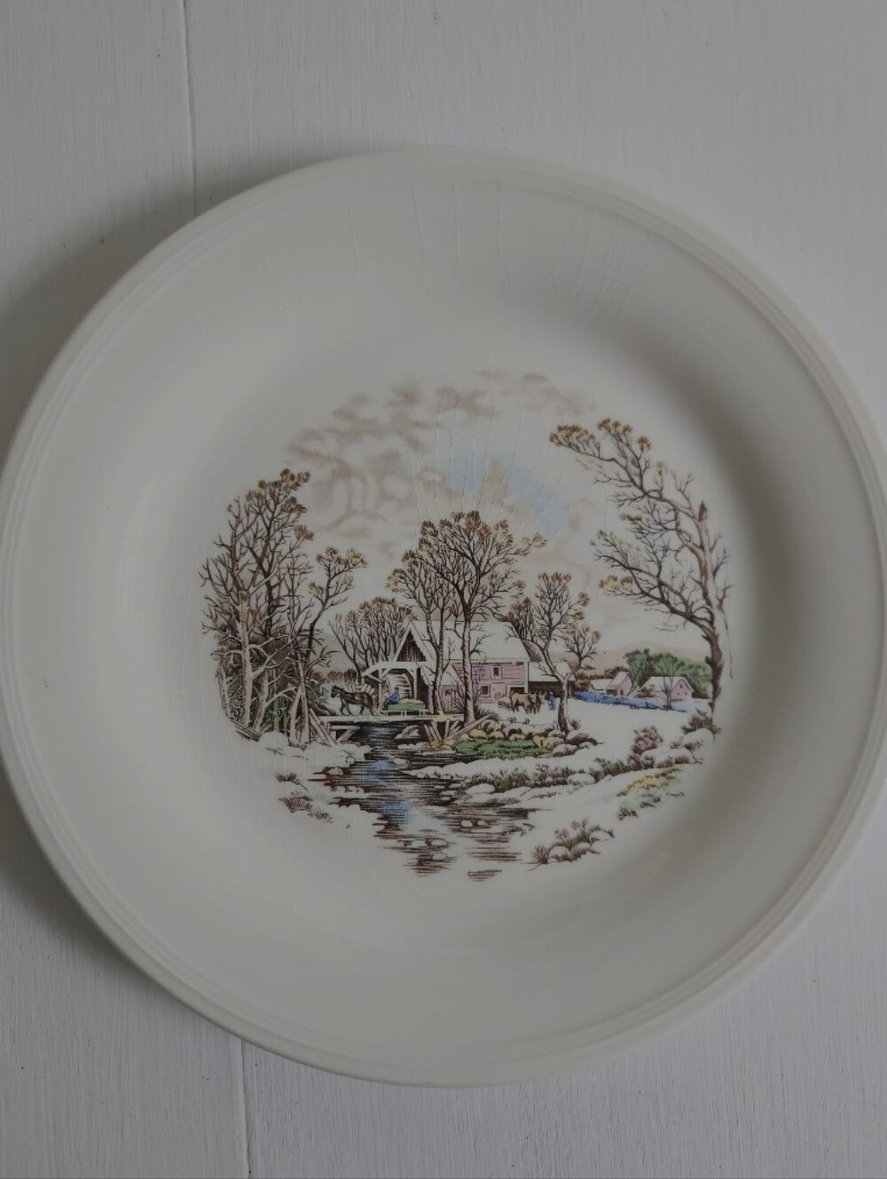 Edwin M. Knowles China Co Classic Winter Cottage Ceramic Serving Plates. 2 Pc